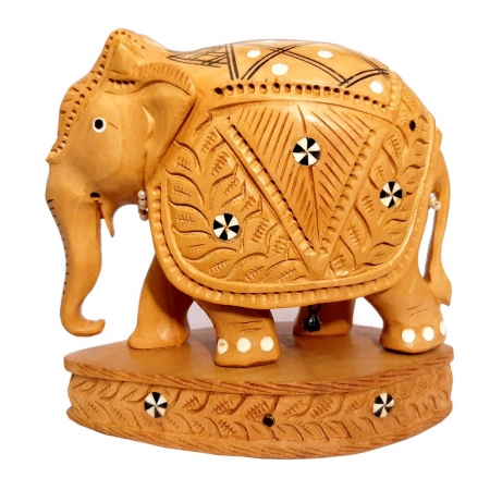 Wooden Carved Inlaid Elephant 