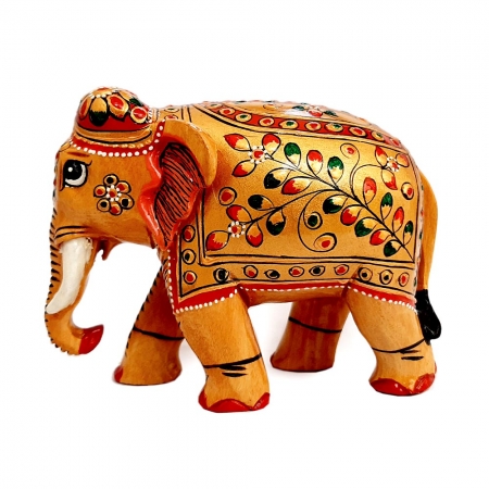 Wooden Emboss Painted Elephant - 8cm Height