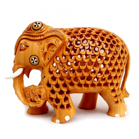 Wooden Jali Pattern Elephant (10cm Height)
