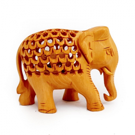 Wooden Handmade Jali Elephant (8cm Height)