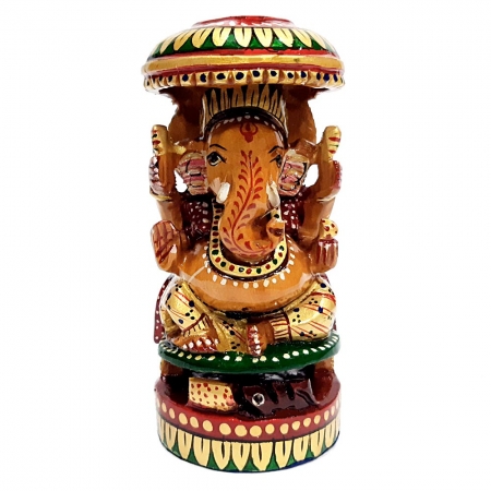 Wooden Painted Ganesh - 15cm Height