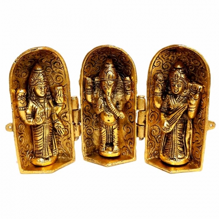 Metal Lotus Lakshmi, Ganesh, Saraswati 