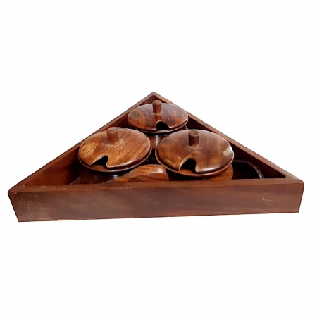 Wooden Masala Box with Tray and Spoon 
