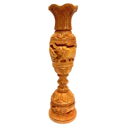 Wooden Carved Flower Vase - 25cm Height
