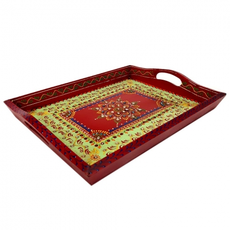 Wooden Embossed Painted Service Tray 15x12