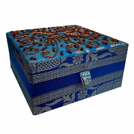 Designer Zardosi Work Makeup Box with Mirror (15cm x 15cm) 