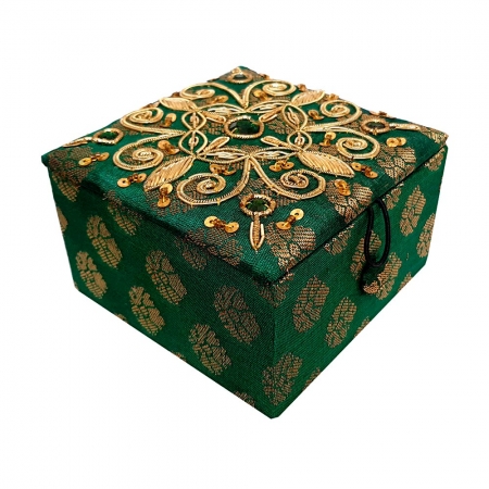 Zardosi Box  (10 X 10 cm - Green Color)