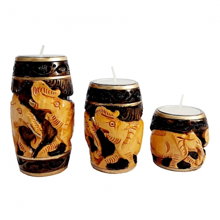 Wooden Carved Candle Holder set of 3pc