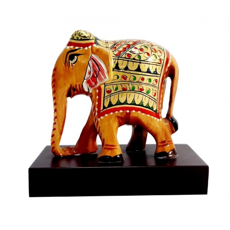 Wooden Painted Elephant – Brown Base 