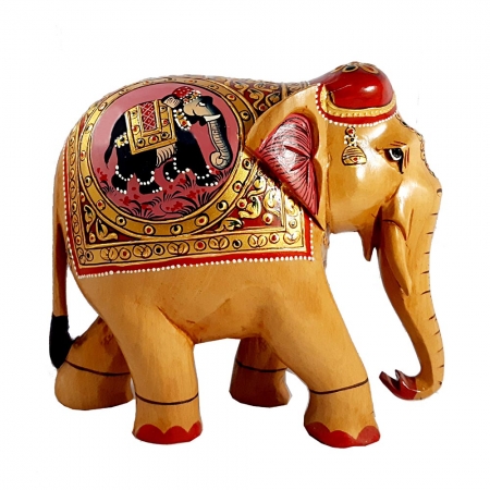 Wooden Painted Elephant Figure 15 cm