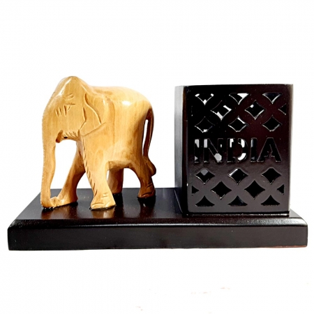 Engraved Pen Holder with Elephant Statue