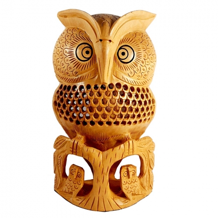 Wood Carving & Undercut Owl 8 inch