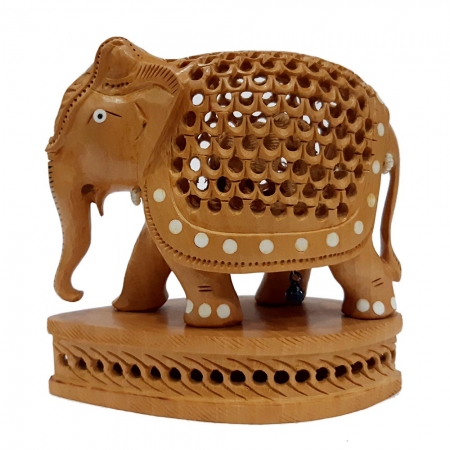 Wooden Inlaid Elephant - 13cm Height