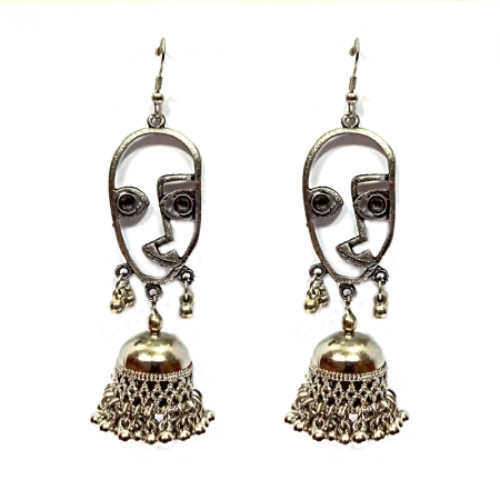 Silver Plated Oxidised Face Earring