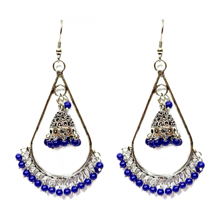 Jhumki Earrings with Blue Beads 