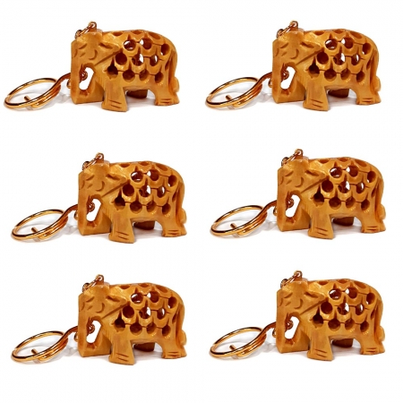 Wooden Elephant Keychain - Pack of 6