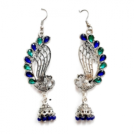 Peacock Earrings with Blue Stones