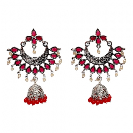 Jhumka Earring with Red Stone