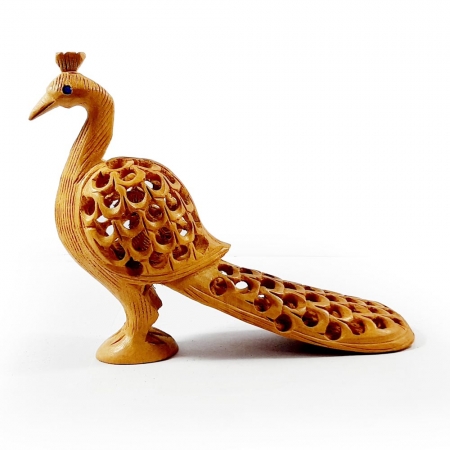 Wooden Long Tail Peacock - 13cm Length