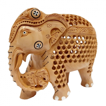 Beautiful Wood Carving Elephant (13cm Height) 