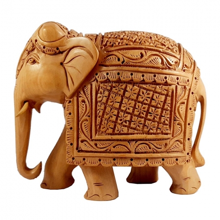 Wooden Floral Carved Elephant - 15cm Height