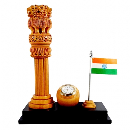Desk Clock with Ashok stambh & Flag