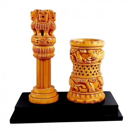 Wooden Ashoka pillar Big & Pen holder
