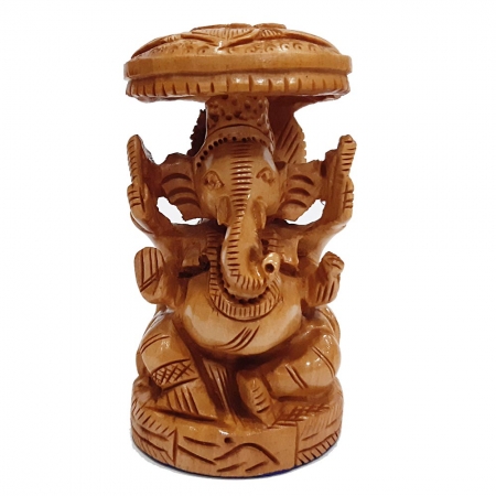 Wooden round Umbrella Ganesh - 10cm Height 