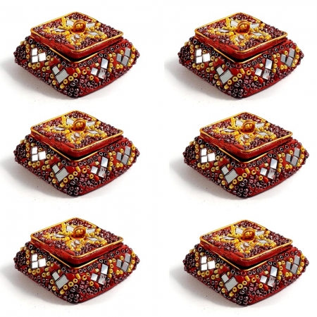 Lac Decorative Kumkum Box  ( Red Color - Pack of 6 )