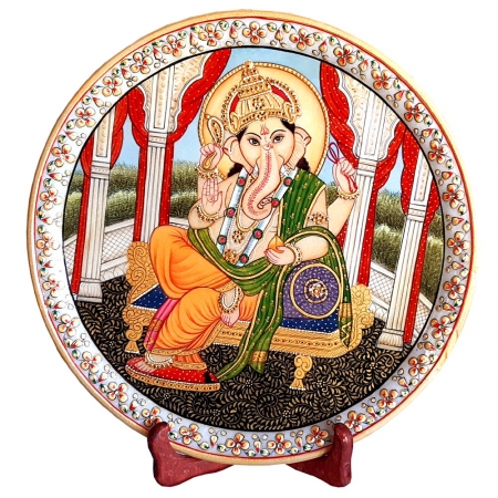 Ganesh Painting on Marble Plate ( 30 cm Diameter )