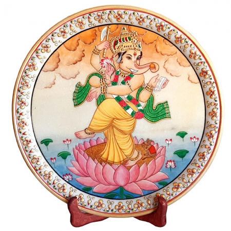 Marble Dancing Ganesh Painting ( 30cm Diameter)