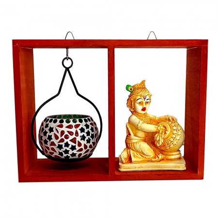 Wall Decor Candle Holder with Krishna Statue
