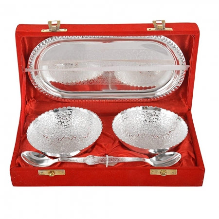 Silver plated 2 Bowl, Spoon and Tray Set