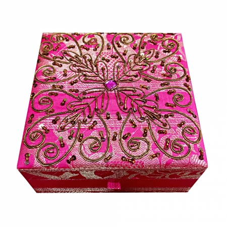 Zardosi Makeup Box with Mirror  (15cm X 15cm )