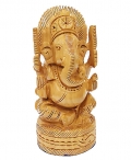 Wooden Carved Round Ganesh 5 inch