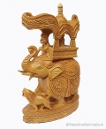 Wooden Carved Trunk up Ambabari Elephant - 23cm Height