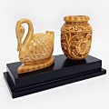 Carved Wooden Pen holder & Duck