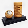 Wooden Carved Pen Holder & Clock