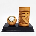 Wooden Carved Pen Holder & Clock