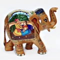 Wooden Mughal Painted Elephant Statue