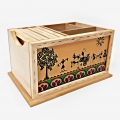 Wooden Desk Organizer with Warli Painting