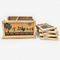 Wooden Desk Organizer with Warli Painting