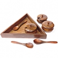 Wooden Masala Box with Tray and Spoon 