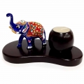 Wooden T-Light Holder with Meenakari Elephant