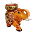 Wooden Elephant Painted - Candle Holder 