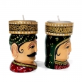 Wooden Figurine Tea Light Pair