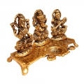 Metal Lakshmi Ganesh & Saraswati Idol Golden