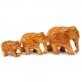Wood Carving Elephant Set of 3pc in Velvet Box Packing 