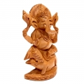 Wood Carving Ganesh sitting on Mouse (20cm Height)