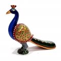 Wooden Painted Long Tail Peacock - 15cm Length